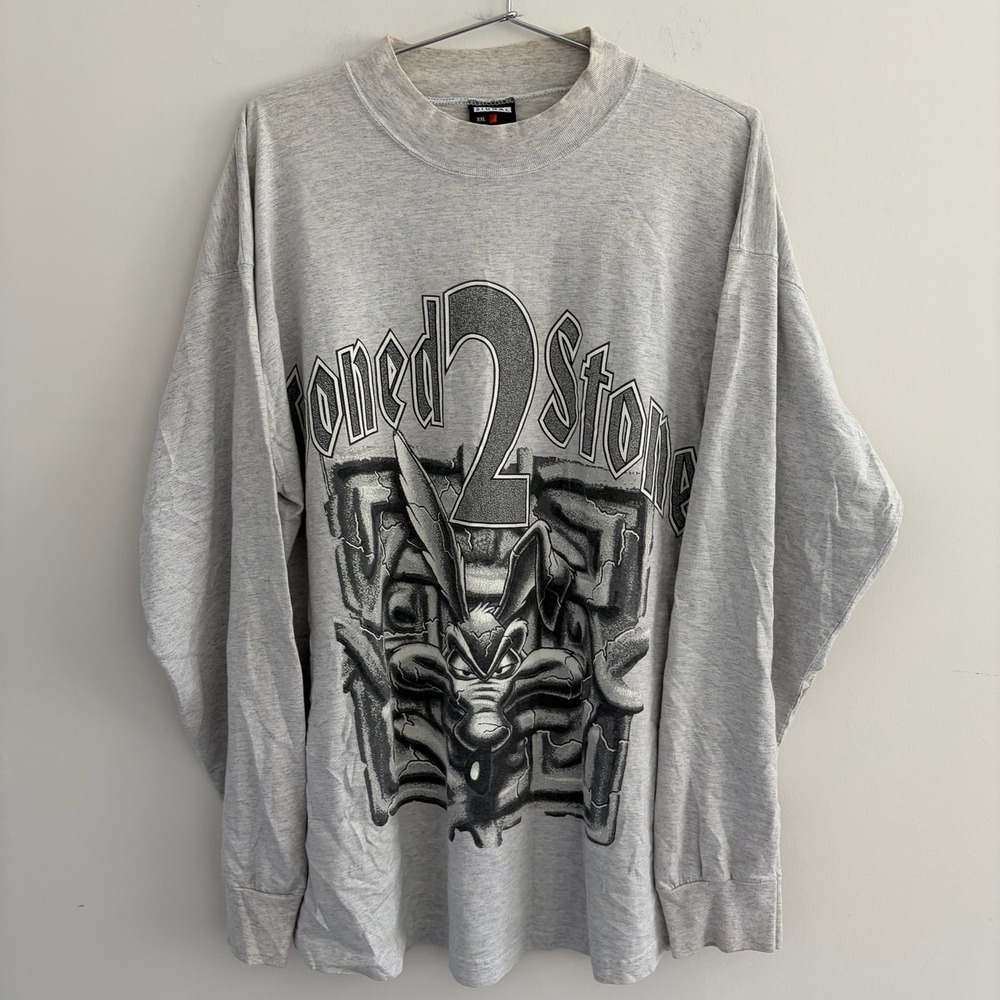Vintage Signal Sports Stoned 2 Stone Wile E Coyote Long Sleeve Shirt XXL Gray